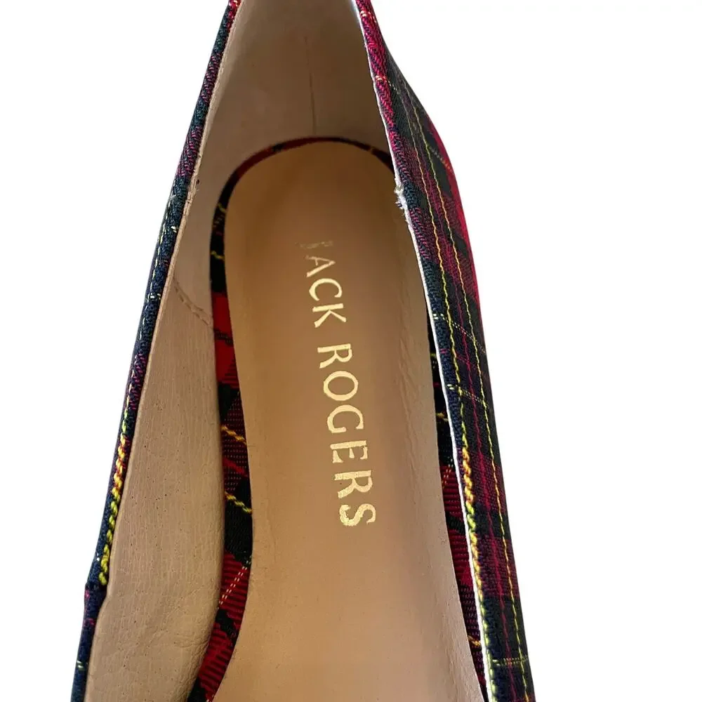 Jack Rogers Debra Bow Ballet Flats Red Plaid Pointed Toe Women's US 8 NEW